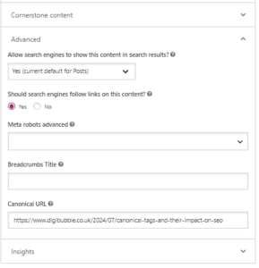 Yoast canonical tags implementation